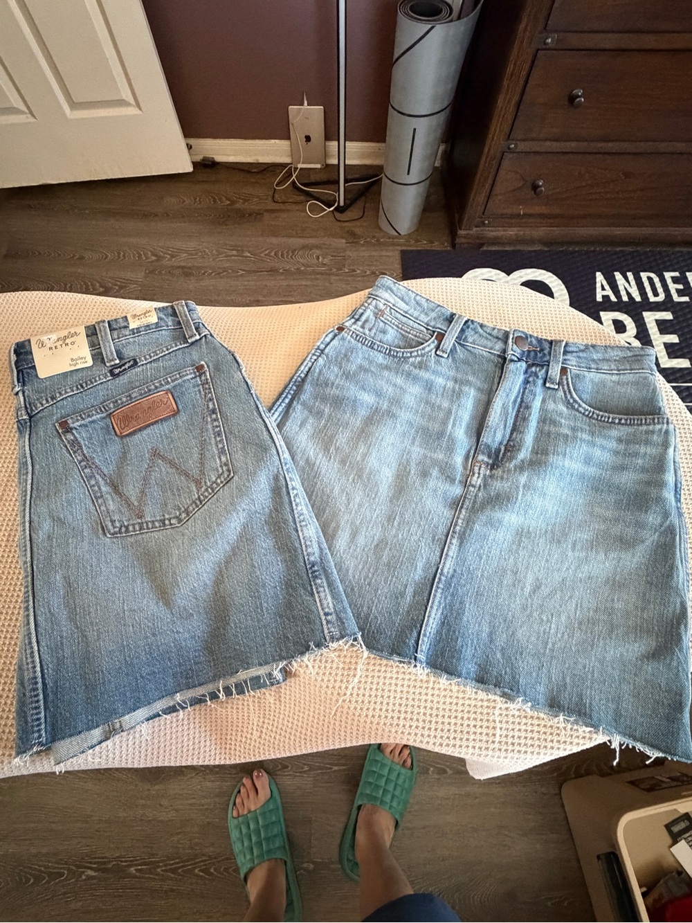 Wrangler Light Blue Denim Mini Skirt with Raw Hem